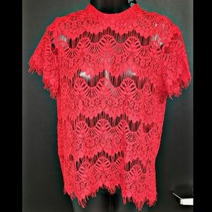 Red Sheer Zipper Back Top